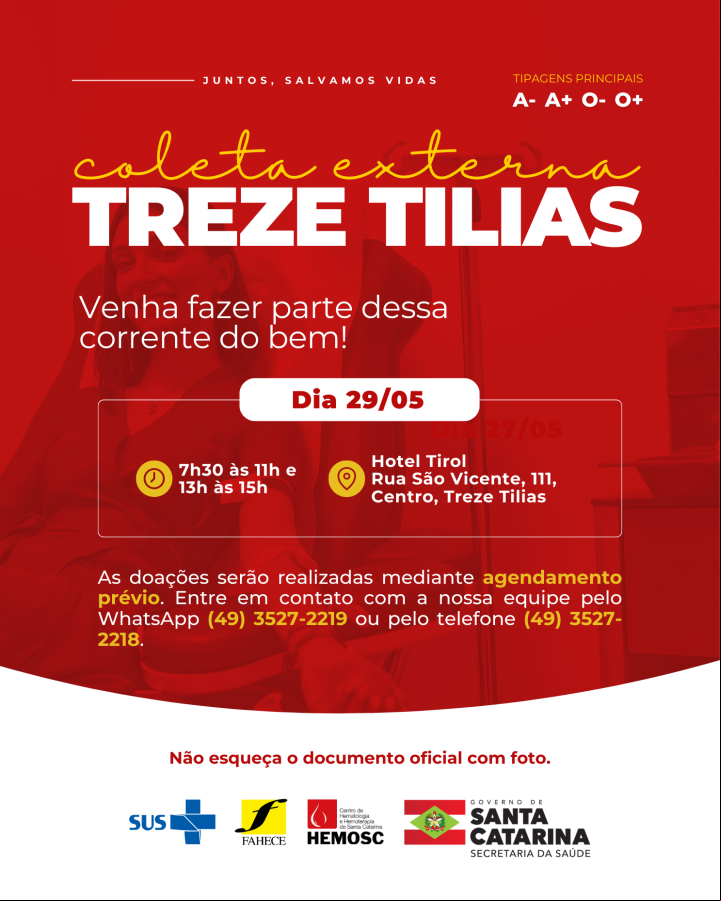 Hemosc realiza coleta de sangue no Hotel Tirol em Treze Tílias